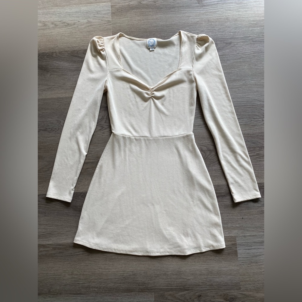 Cream White A-Line Dress with Cinched Shoulders
